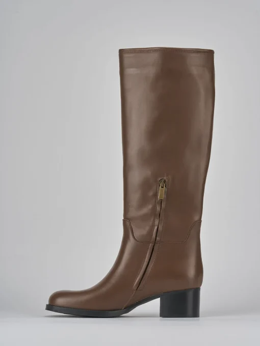 Stivali tacco 4cm pelle marrone