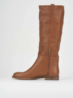 Stivali tacco 1cm pelle marrone