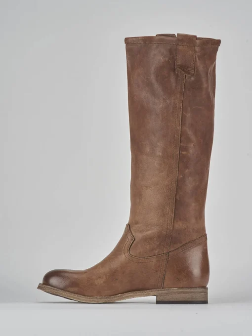Stivali tacco 1cm pelle marrone