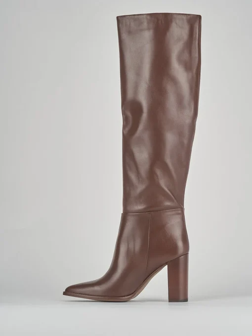 Stivali tacco 9cm pelle marrone