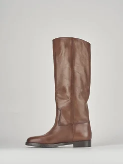 Stivali tacco 3cm pelle marrone