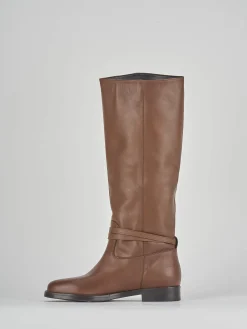Stivali tacco 2cm pelle marrone