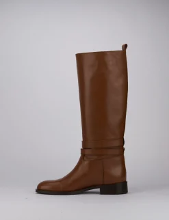 Stivali tacco 1cm pelle marrone
