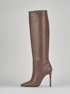 Stivali tacco 10cm pelle marrone