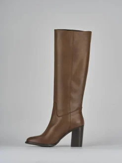 Stivali tacco 8cm pelle marrone