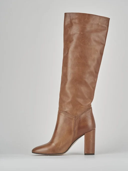 Stivali tacco 9cm pelle marrone