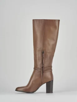 Stivali tacco 6cm pelle marrone