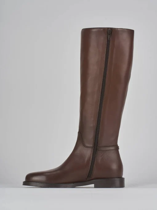 Stivali tacco 2cm pelle marrone