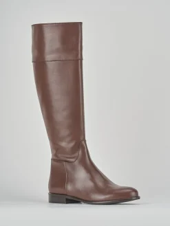 Stivali tacco 2cm pelle marrone