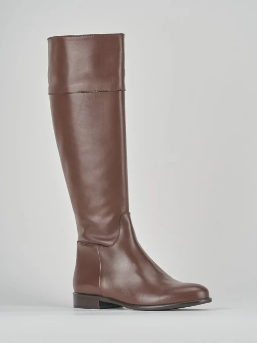 Stivali tacco 2cm pelle marrone