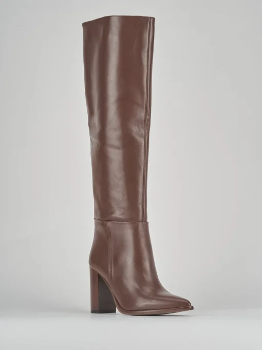 Stivali tacco 9cm pelle marrone