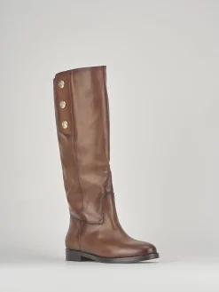 Stivali tacco 3cm pelle marrone