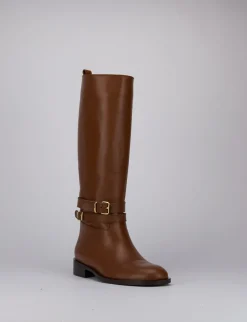 Stivali tacco 1cm pelle marrone