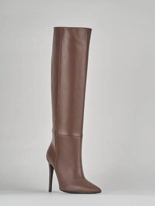 Stivali tacco 10cm pelle marrone
