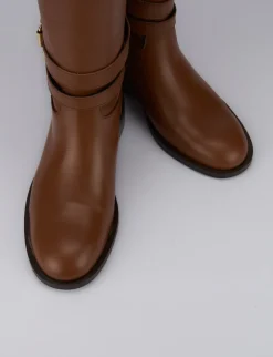 Stivali tacco 1cm pelle marrone