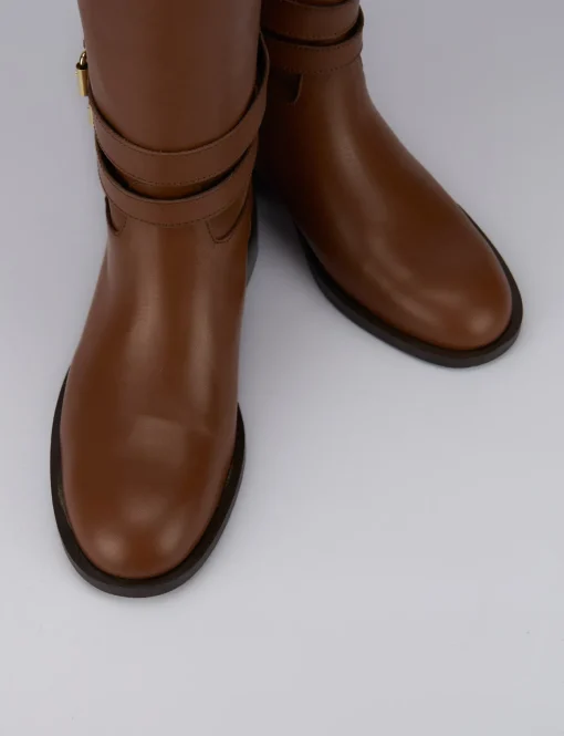 Stivali tacco 1cm pelle marrone