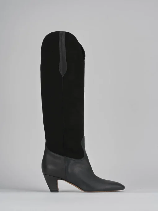 Stivali tacco 5cm pelle nero