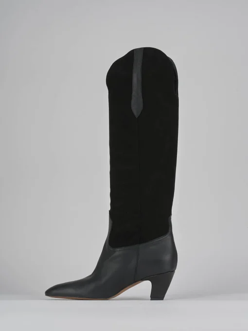 Stivali tacco 5cm pelle nero