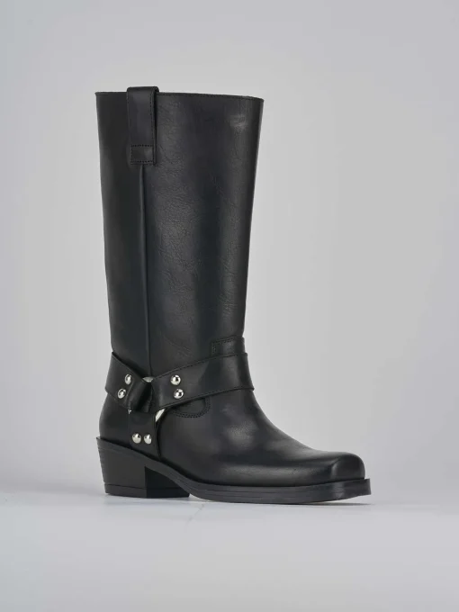 Stivali tacco 4cm pelle nero
