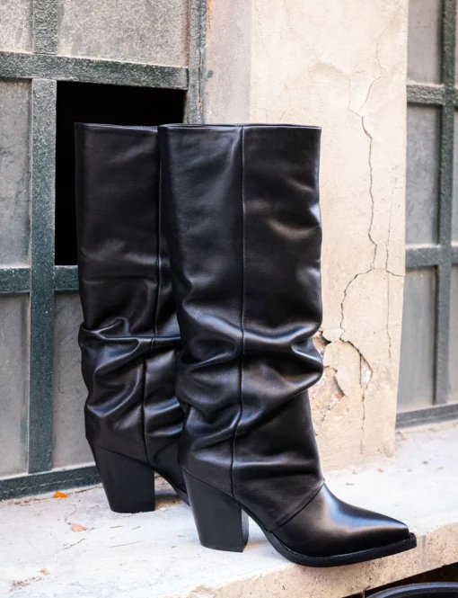 Stivali tacco 9cm pelle nero