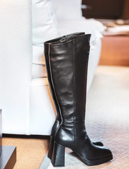 Stivali tacco 5cm pelle nero