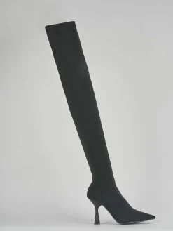 Stivali tacco 9cm tessuto nero