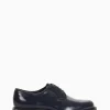 Stringata derby con tacco 3cm semplice ed elegante blu pelle