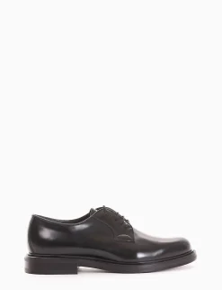 Stringata derby con tacco 3cm semplice ed elegante nero pelle