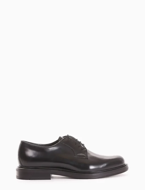Stringata derby con tacco 3cm semplice ed elegante nero pelle