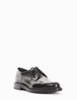 Stringata derby con tacco 3cm semplice ed elegante nero pelle