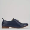 Stringata tacco 1 cm blu pelle