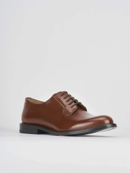 Stringate tacco 1cm pelle marrone