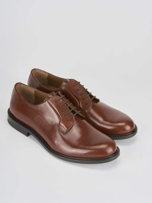 Stringate tacco 1cm pelle marrone