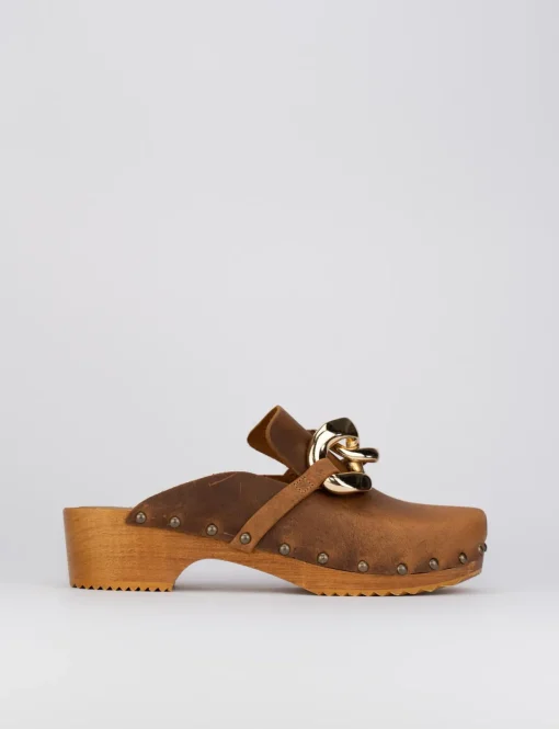 Zoccolo mules tacco 3cm marrone pelle