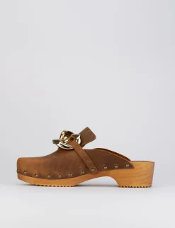 Zoccolo mules tacco 3cm marrone pelle