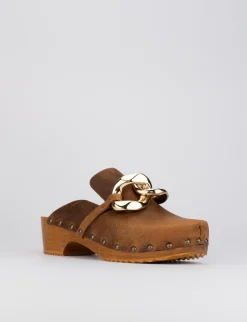 Zoccolo mules tacco 3cm marrone pelle