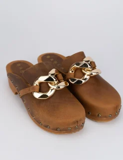 Zoccolo mules tacco 3cm marrone pelle