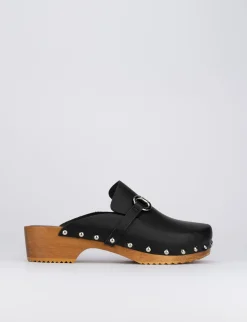 Zoccolo mules tacco 3cm nero pelle