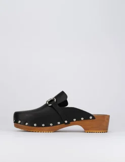 Zoccolo mules tacco 3cm nero pelle