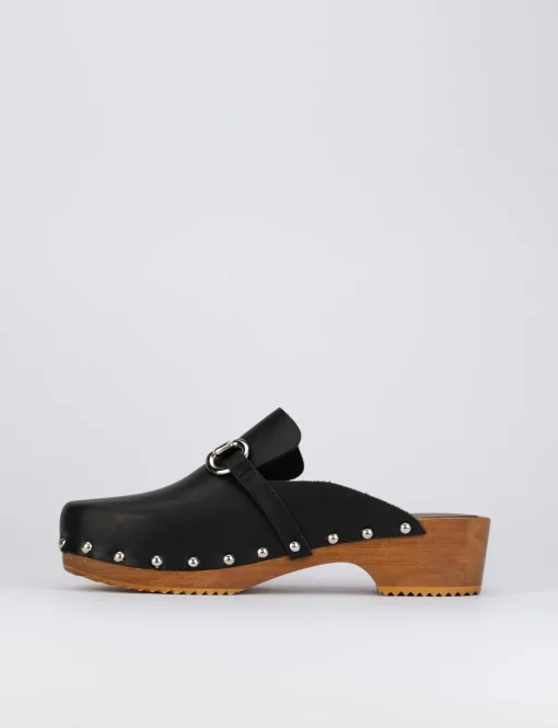 Zoccolo mules tacco 3cm nero pelle