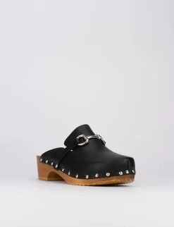 Zoccolo mules tacco 3cm nero pelle