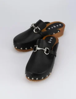 Zoccolo mules tacco 3cm nero pelle