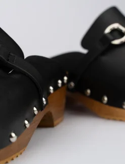 Zoccolo mules tacco 3cm nero pelle